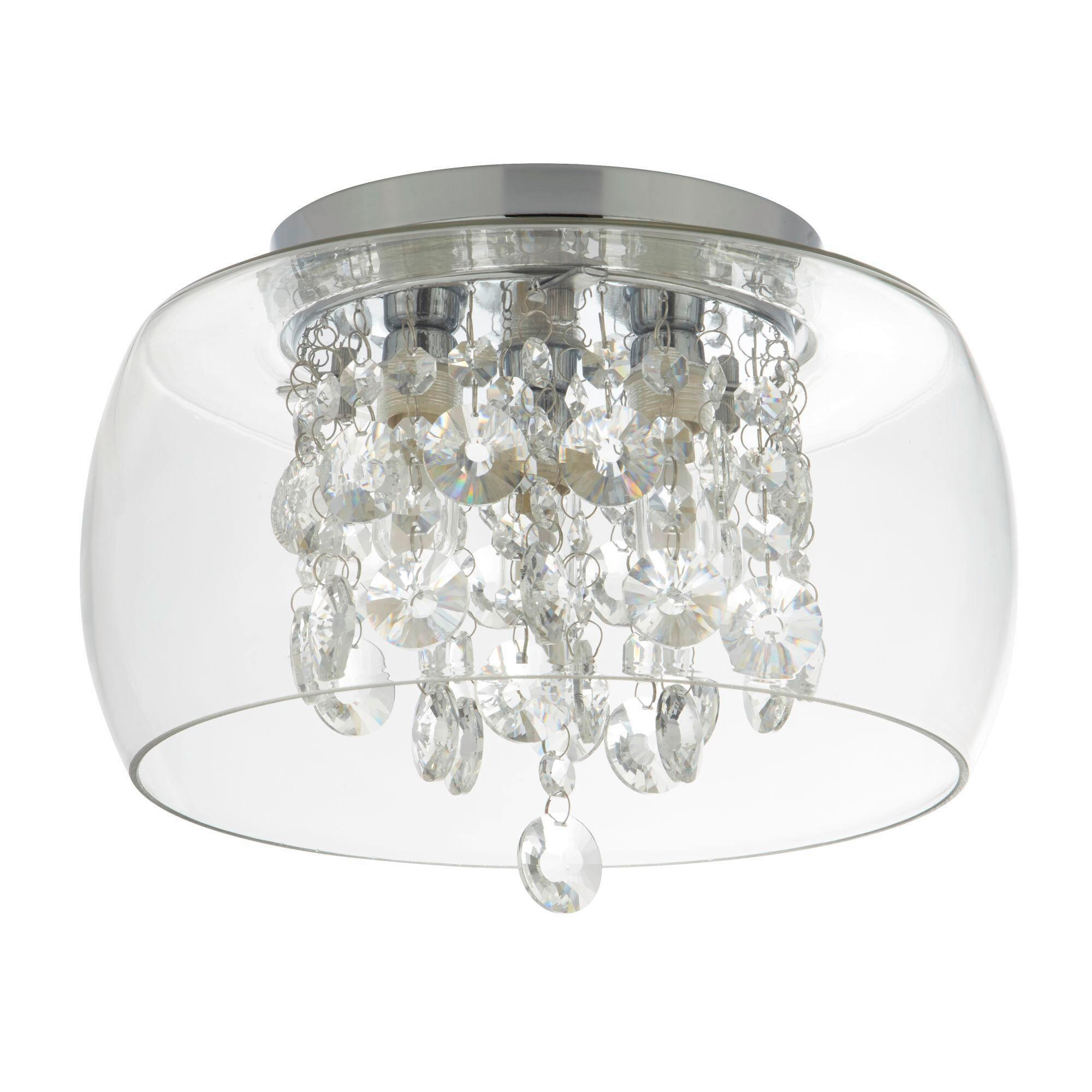 BADEZIMMER-DECKENLEUCHTE Curva 28/20 cm   - Chromfarben, Design, Glas/Metall (28/20cm) - Searchlight
