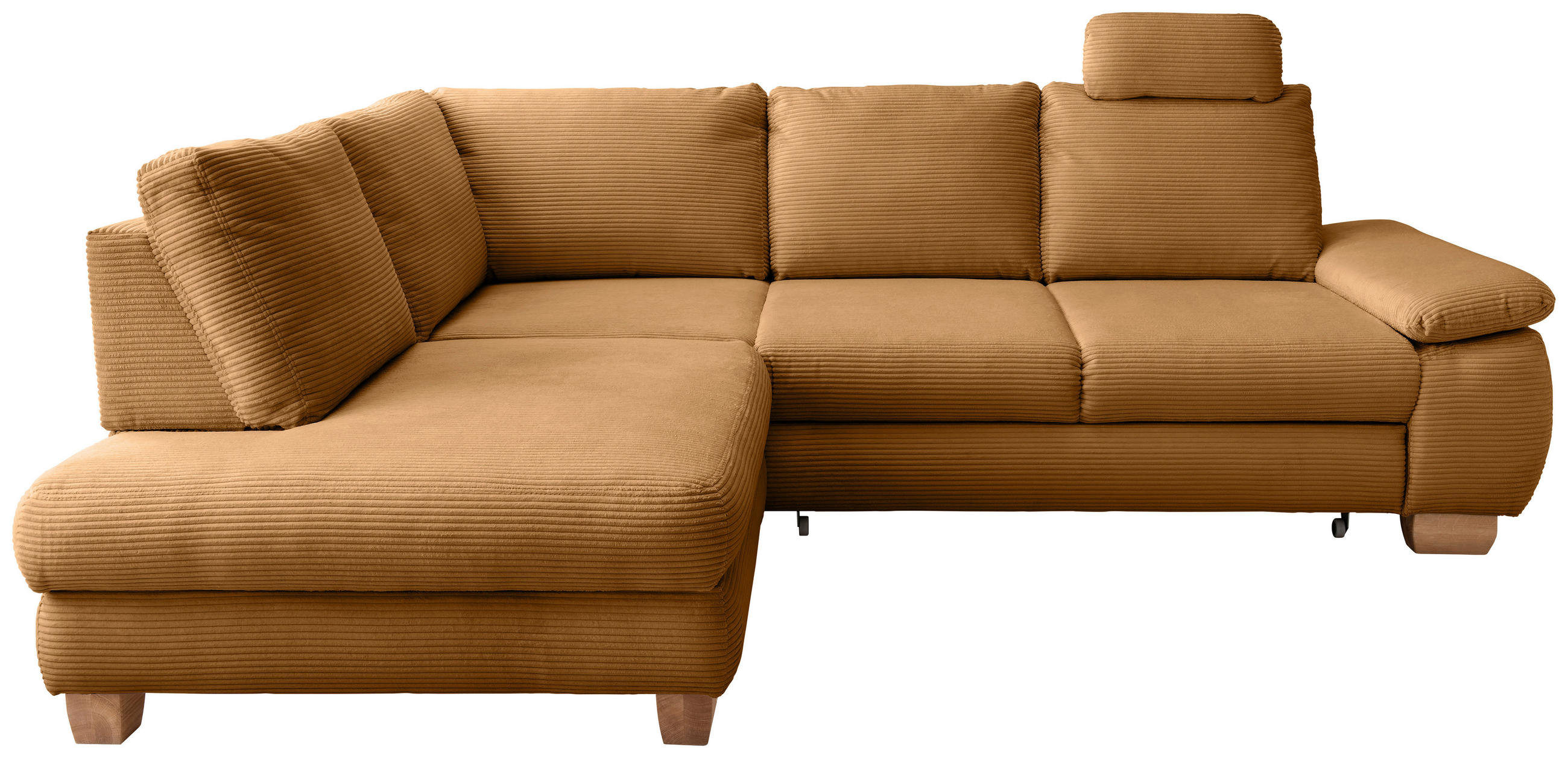 ECKSCHLAFSOFA  mit Liegefunktion, Rücken echt, Armteil rechts Cord Goldfarben  - Wildeiche/Goldfarben, MODERN, Holz/Textil (206/261cm) - Livetastic