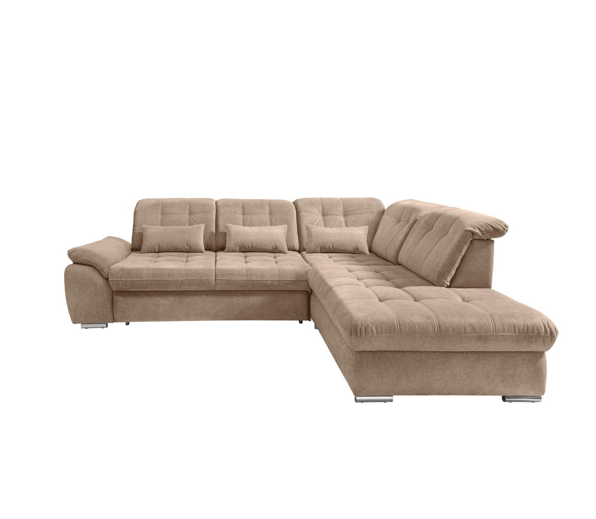 ECKSOFA Flachgewebe Hellbraun  - Chromfarben/Hellbraun, Modern, Textil/Metall (308/254cm) - Livetastic