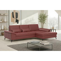 ECKSOFA COSTELLO E Rotbraun Echtleder Nierenkissen, Armteilverstellung, Sitztiefenverstellung  - Rotbraun/Schwarz, Basics, Leder/Textil (301/176cm) - Sit & More
