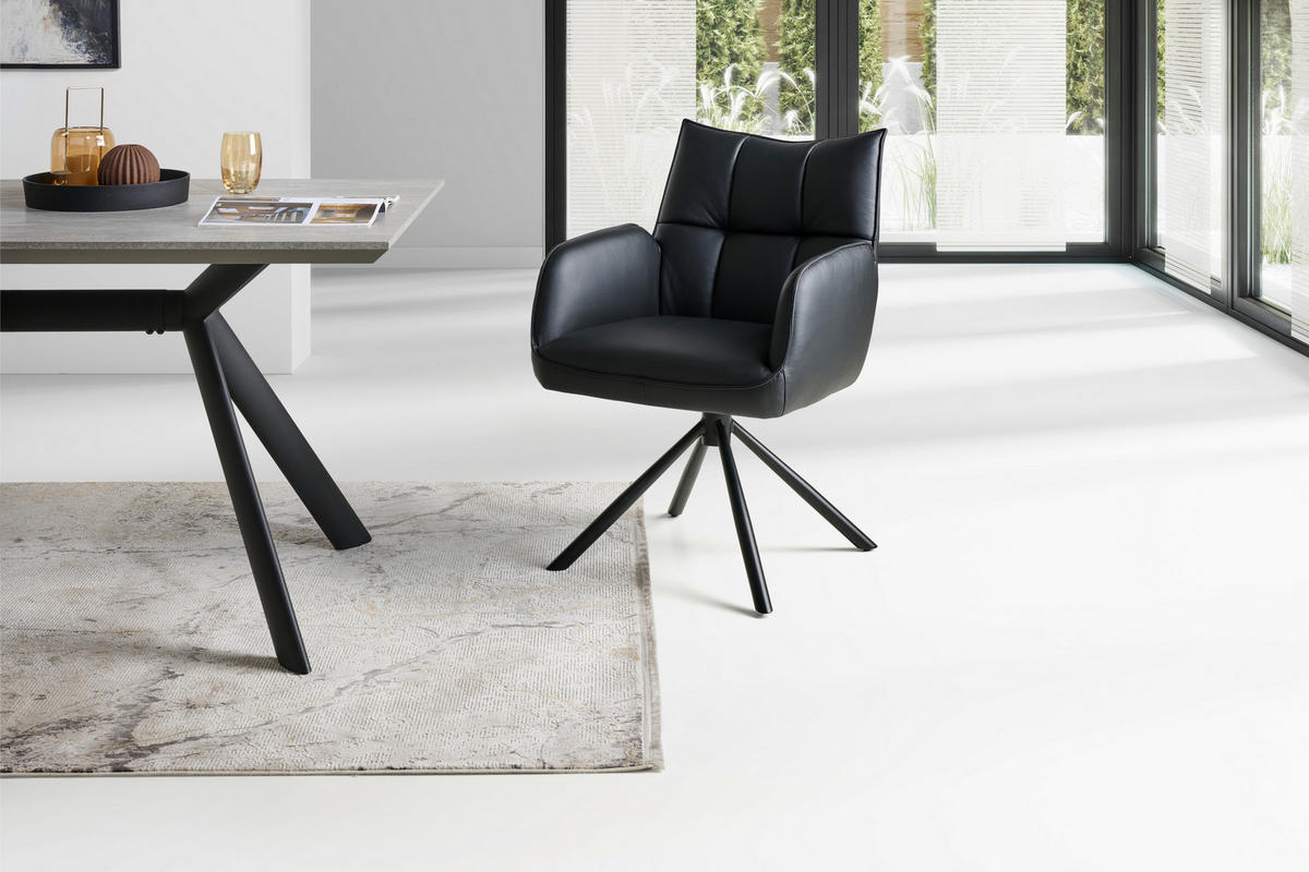 STOLICA S NASLONOM ZA RUKE  crna  koža      - crna, Moderno, koža/metal (58,5/87,5/61cm) - Livetastic