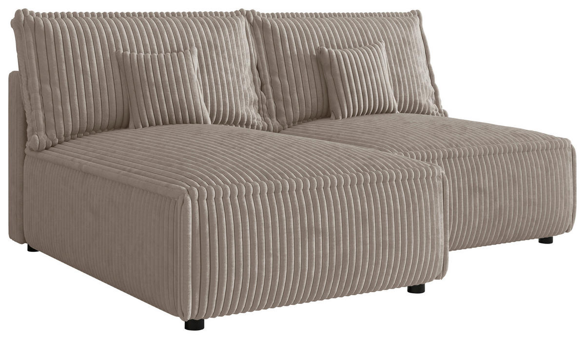 ECKSOFA Beige Cord Zierkissen, Rückenkissen, Schlaffunktion, Rücken echt  - Beige/Schwarz, MODERN, Kunststoff/Textil (153/200cm) - Xora