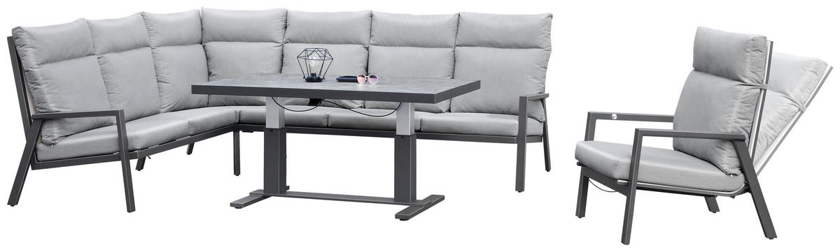LOUNGE MIZA  - antracit/svetlo siva, Design, kovina/steklo (141/80/50-70cm) - Amatio