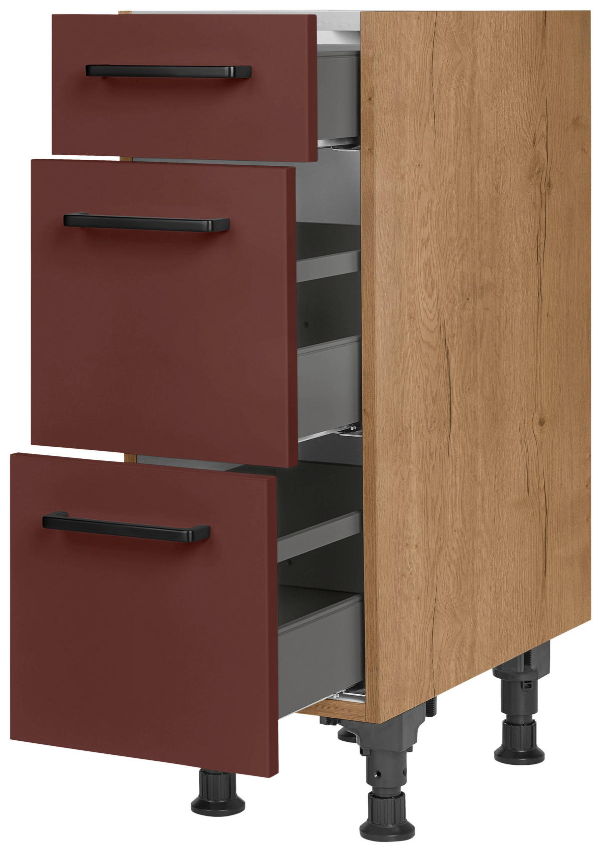SCHUBKASTENUNTERSCHRANK 30/87/56 cm  in Rot, Eichefarben  - Eichefarben/Rot, MODERN, Holzwerkstoff/Metall (30/87/56cm) - Nobilia