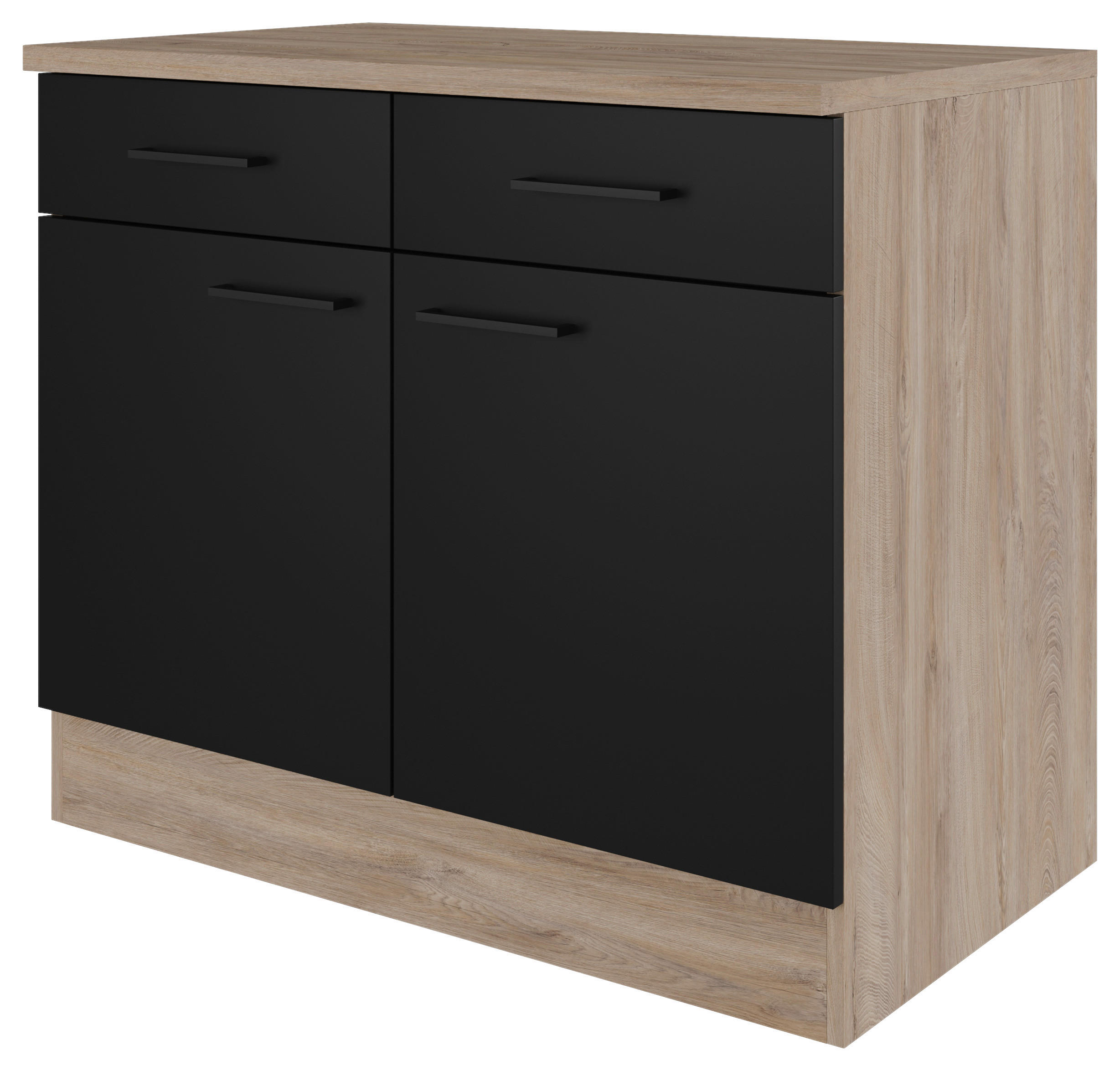 KÜCHENUNTERSCHRANK 100/85/57 cm  in Schwarz, Eichefarben  - Eichefarben/Schwarz, KONVENTIONELL, Holzwerkstoff/Metall (100/85/57cm) - FlexWell