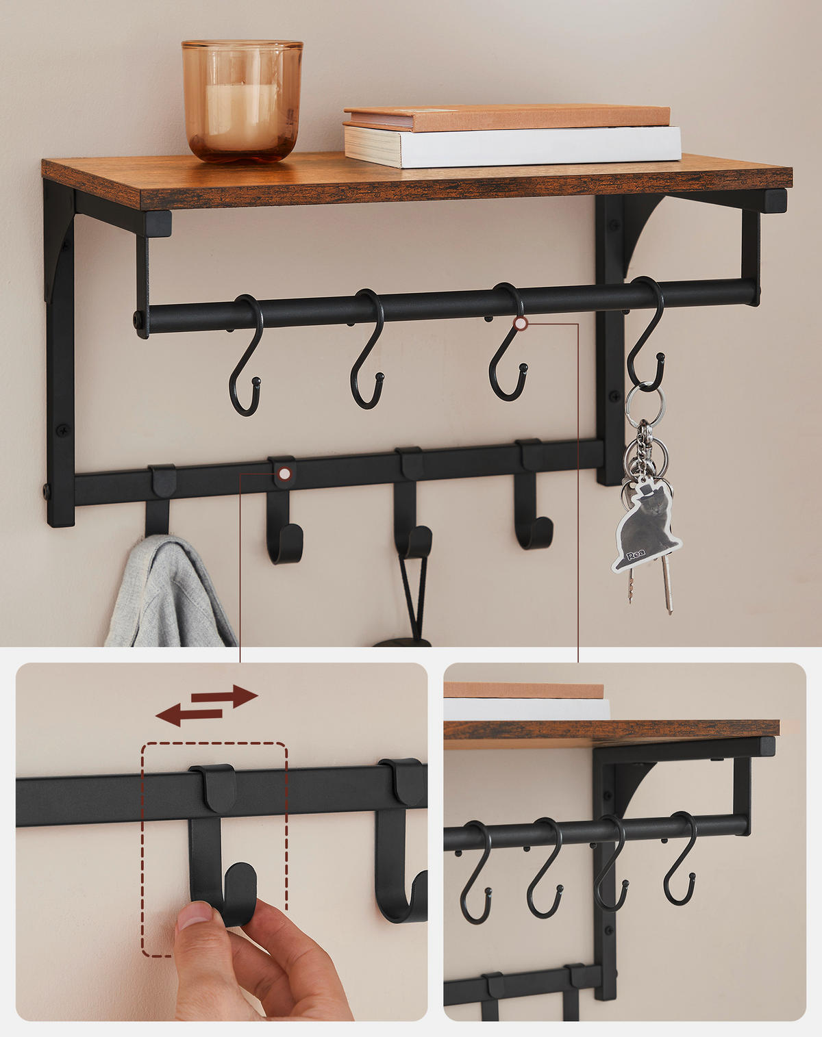 WANDGARDEROBE - Schwarz/Braun, Trend, Holzwerkstoff (40/24/24cm) - Boxxx