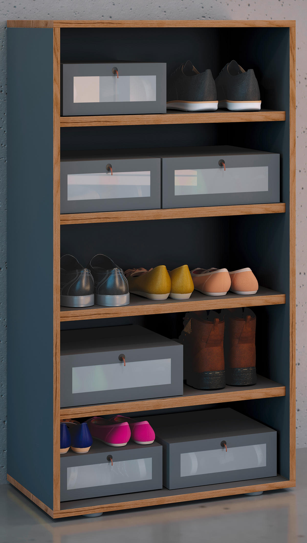 SCHUHREGAL Anthrazit, Honigeiche  - Honigeiche/Anthrazit, Design, Holzwerkstoff/Kunststoff (60/110/33cm) - MID.YOU