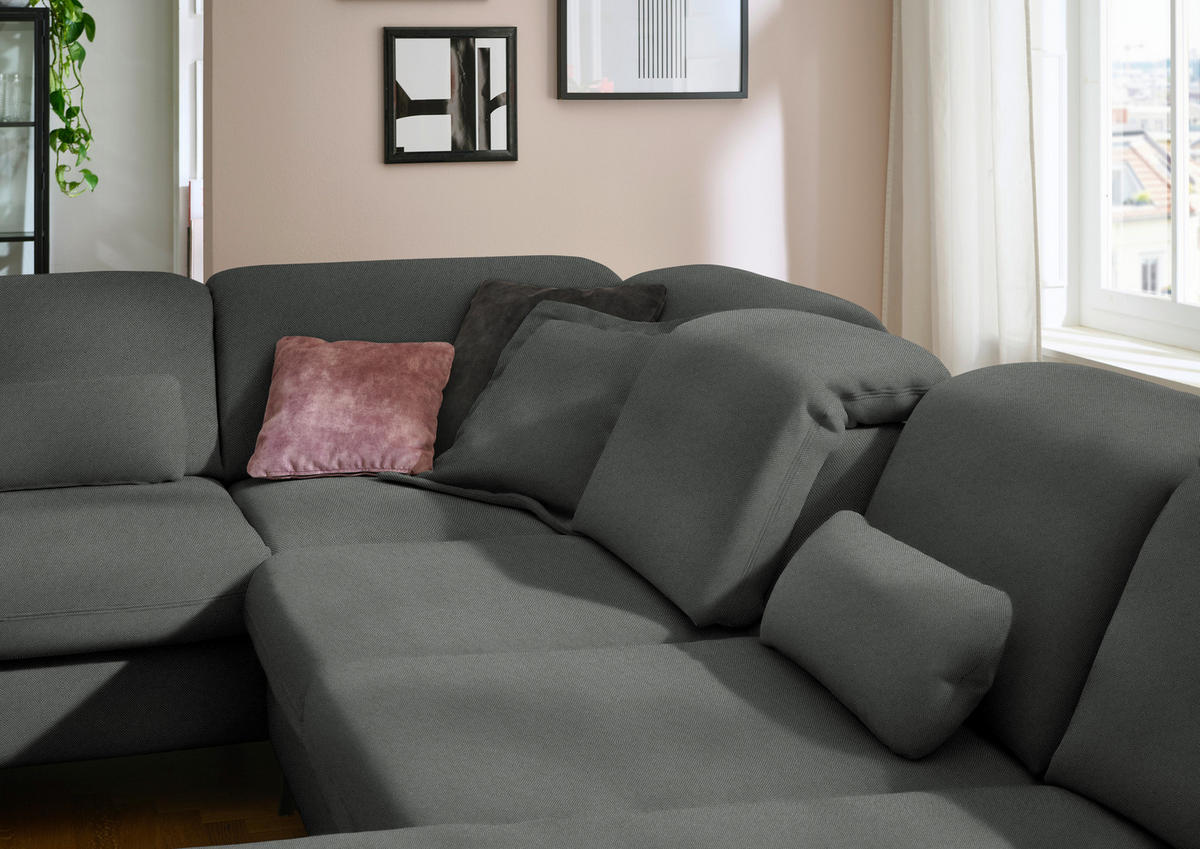 WOHNLANDSCHAFT Chenille Grau  - Schwarz/Grau, Design, Textil/Metall (255/369/198cm) - Beldomo Style