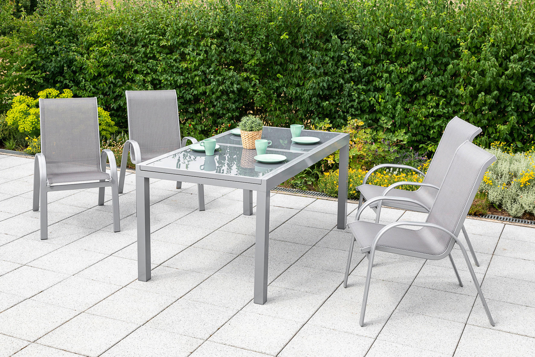 GARTENSET Aluminium  - Silberfarben/Braun, MODERN, Textil/Metall - Gardenson
