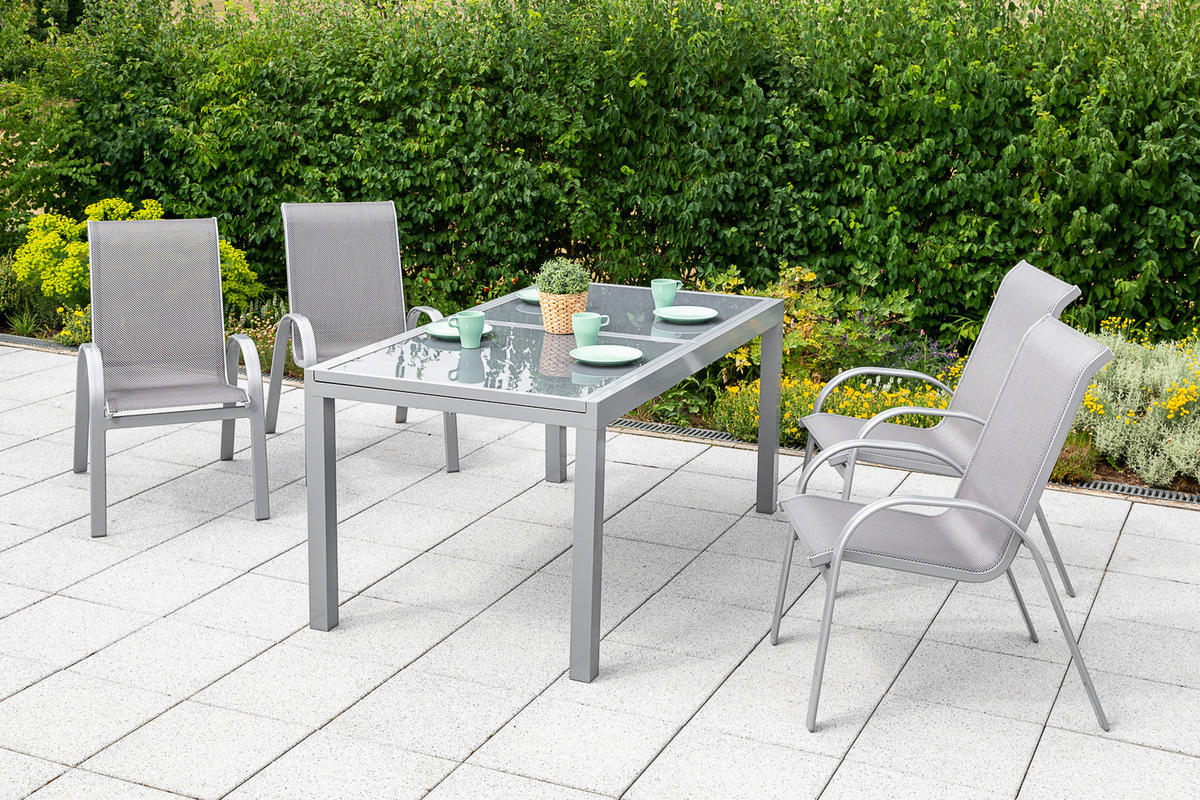GARTENSET Aluminium  - Silberfarben/Braun, MODERN, Textil/Metall - Gardenson