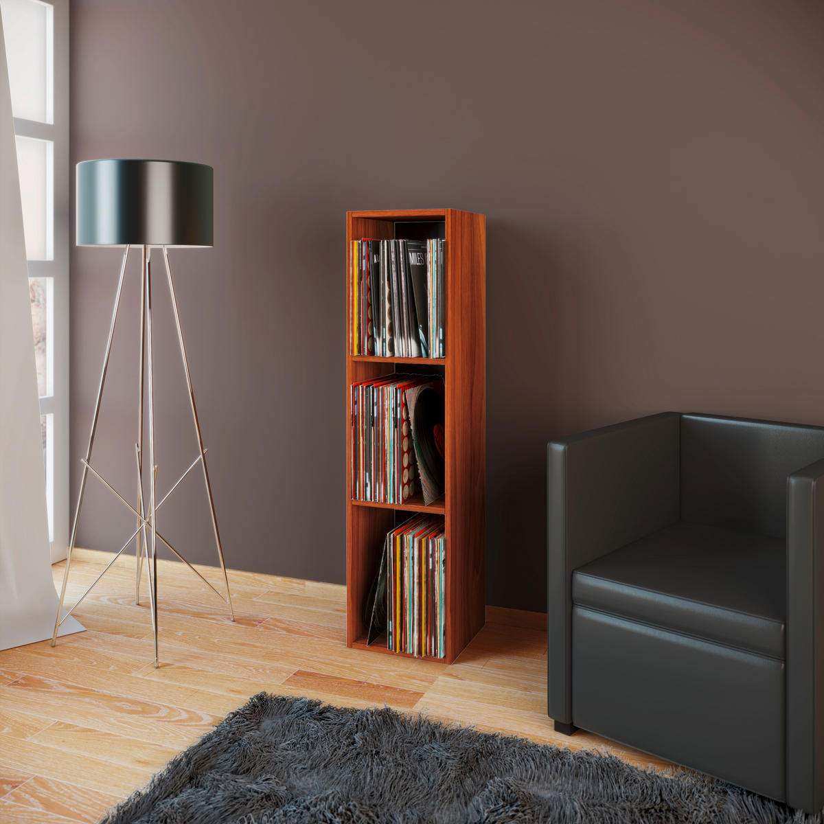 Schallplattenregal in - Nussbaumfarben, Konventionell, Holzwerkstoff (34/115/29cm) - MID.YOU