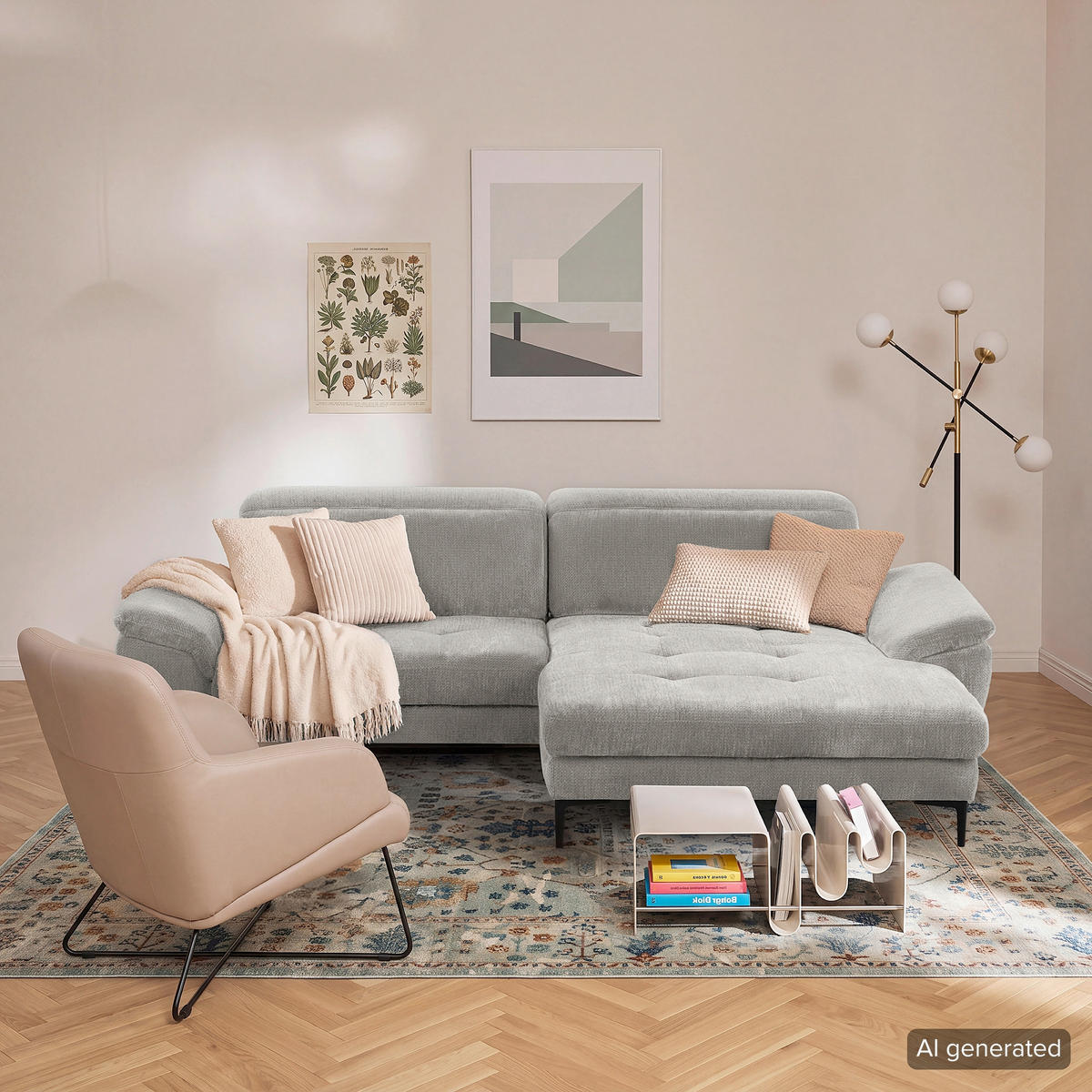 ECKSOFA  Webstoff Grau  - Schwarz/Grau, Design, Textil/Metall (268/195cm) - Livetastic