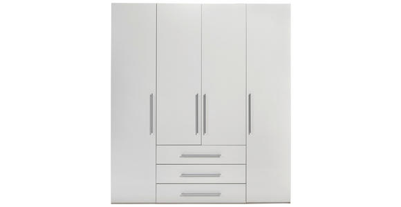 KLEIDERSCHRANK 196/219/59 cm 4-türig  - Weiß Hochglanz/Alufarben, KONVENTIONELL, Holzwerkstoff/Metall (196/219/59cm) - Carryhome