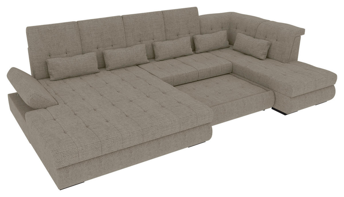 WOHNLANDSCHAFT Greige Struktur  - Greige/Schwarz, KONVENTIONELL, Kunststoff/Textil (212/358/222cm) - Carryhome