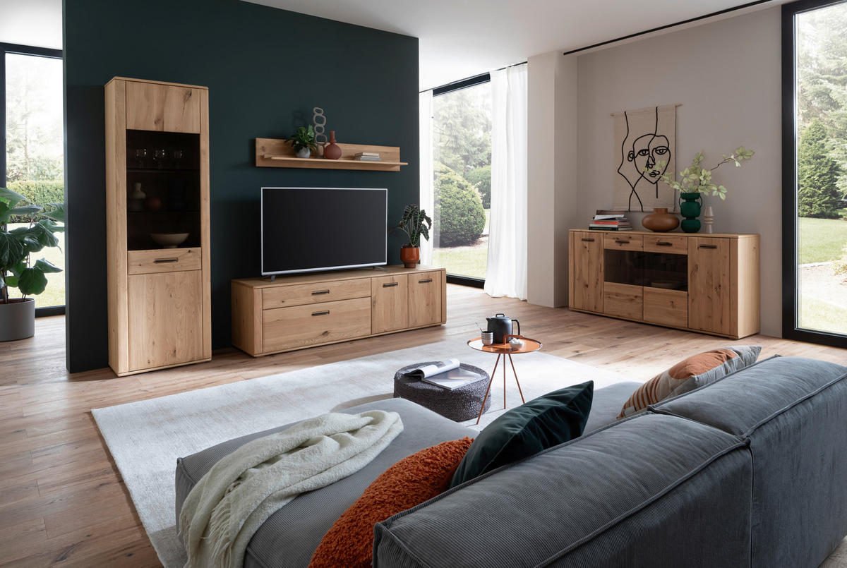 WOHNWAND  in Eichefarben 272/208/50 cm  - Eichefarben/Anthrazit, Konventionell, Glas/Holz (272/208/50cm) - Cantus