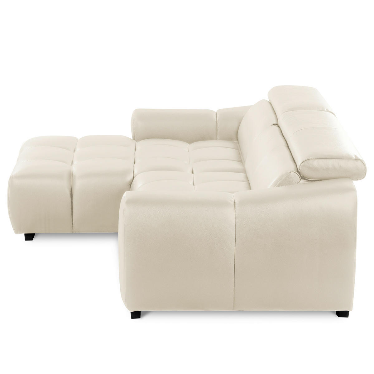 ECKSOFA 177/274 cm AVEIRO in Echtleder Creme Bettkasten, Kopfteilverstellung, Sitzvorzug  177/274 cm  - Creme/Schwarz, Design, Leder/Kunststoff (177/274cm) - Livetastic