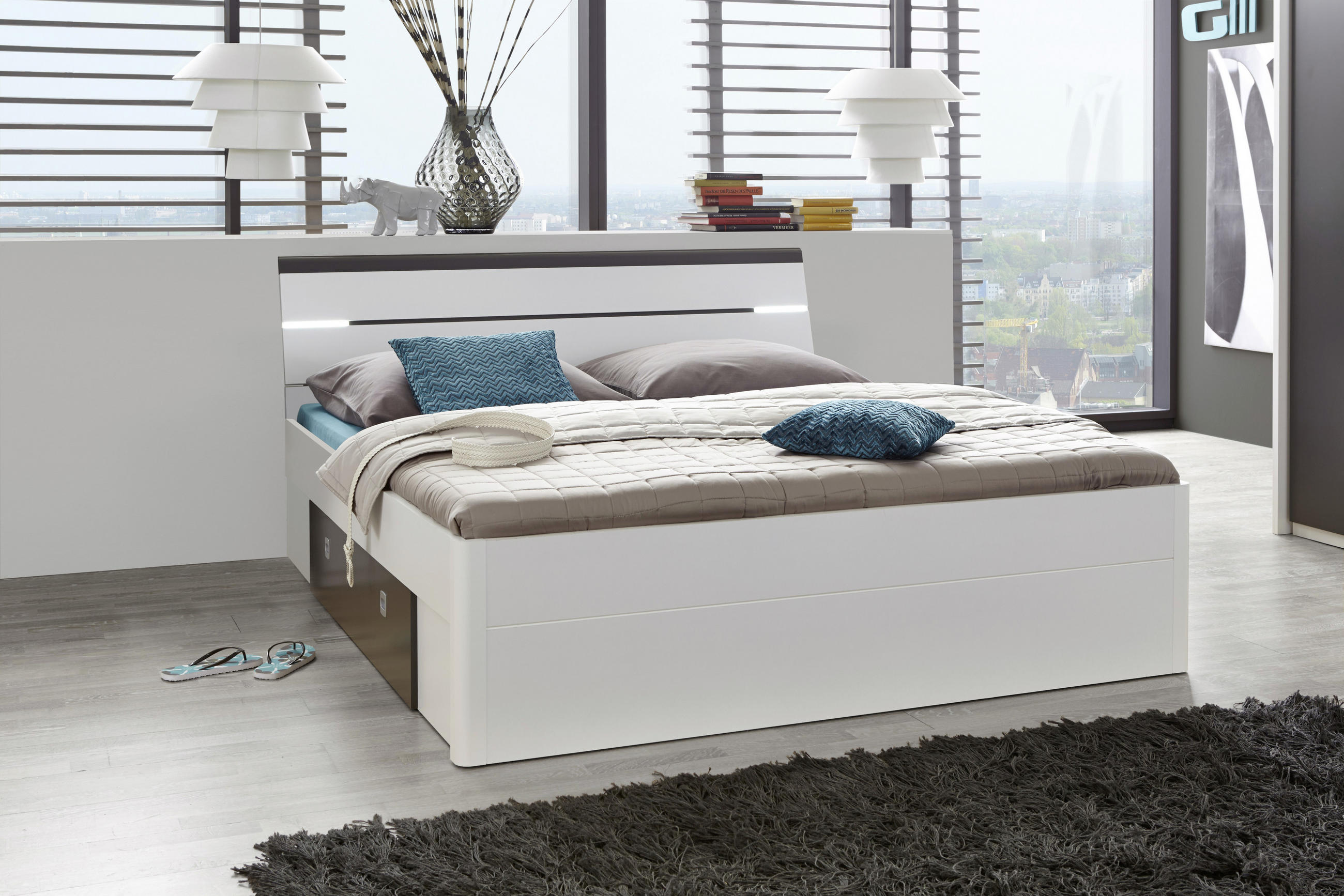 STAURAUMBETT 180/200 cm  in Anthrazit, Weiß  - Anthrazit/Weiß, MODERN, Holzwerkstoff (180/200cm) - MID.YOU