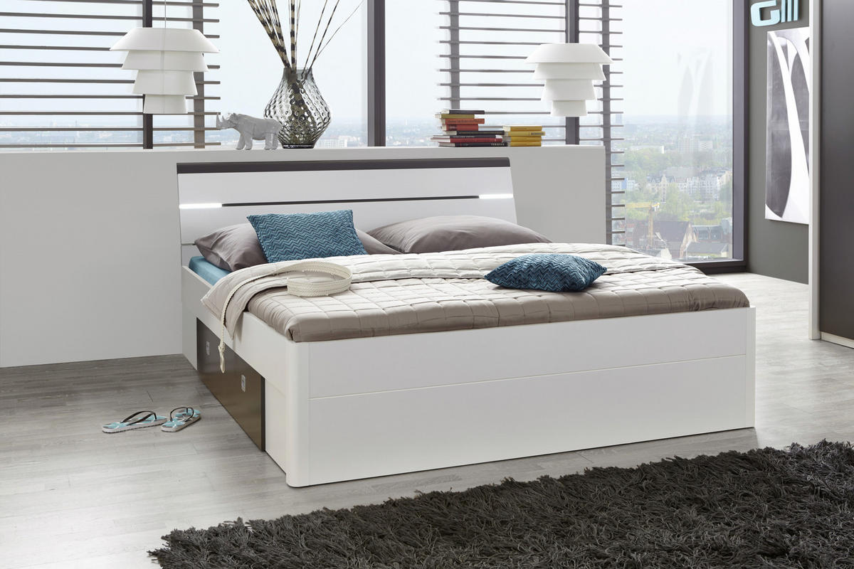 POSTEĽ S ÚLOŽNÝM PRIESTOROM, 180/200 cm, antracitová, biela - biela/antracitová, Modern, kompozitné drevo (180/200cm) - MID.YOU