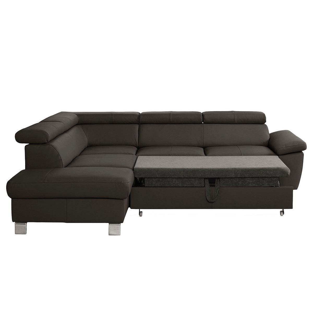 ECKSOFA Dunkelbraun Echtleder Lederlook  - Chromfarben/Dunkelbraun, Design, Leder/Textil (208/248cm) - Livetastic
