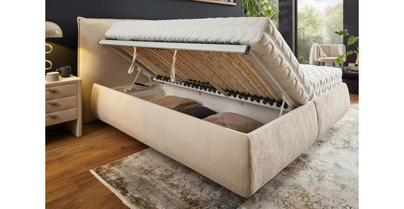 POLSTERBETT 180/200 cm,  in Sandfarben, Bettkasten, Lattenroste, Matratzen, H2 + H3 = mittel + fest  - Sandfarben/Schwarz, Design, Holz/Kunststoff (180/200cm) - Voleo