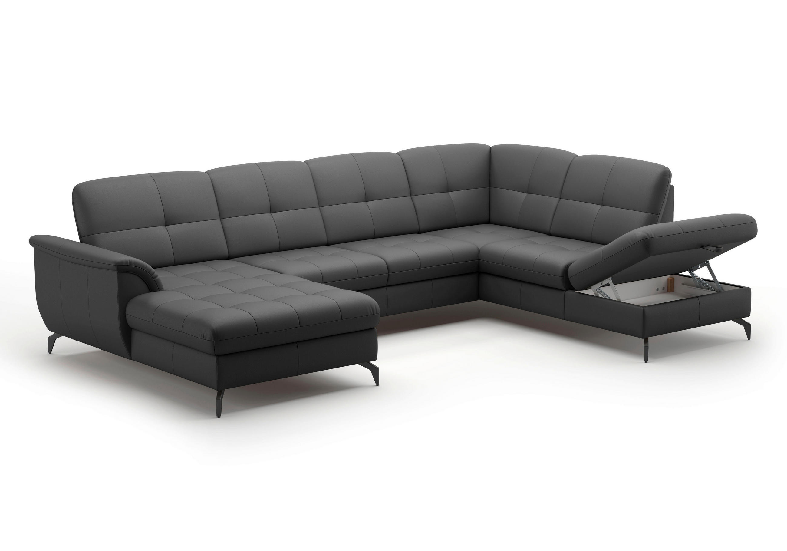 WOHNLANDSCHAFT in Vliesstoff Kombination Echtleder/Stoff Schwarz  - Schwarz, Modern, Leder/Textil (164/319/212cm) - Sit & More