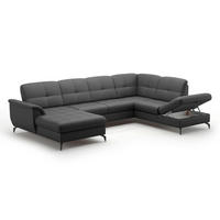 WOHNLANDSCHAFT in Vliesstoff Kombination Echtleder/Stoff Schwarz  - Schwarz, Modern, Leder/Textil (164/319/212cm) - Sit & More