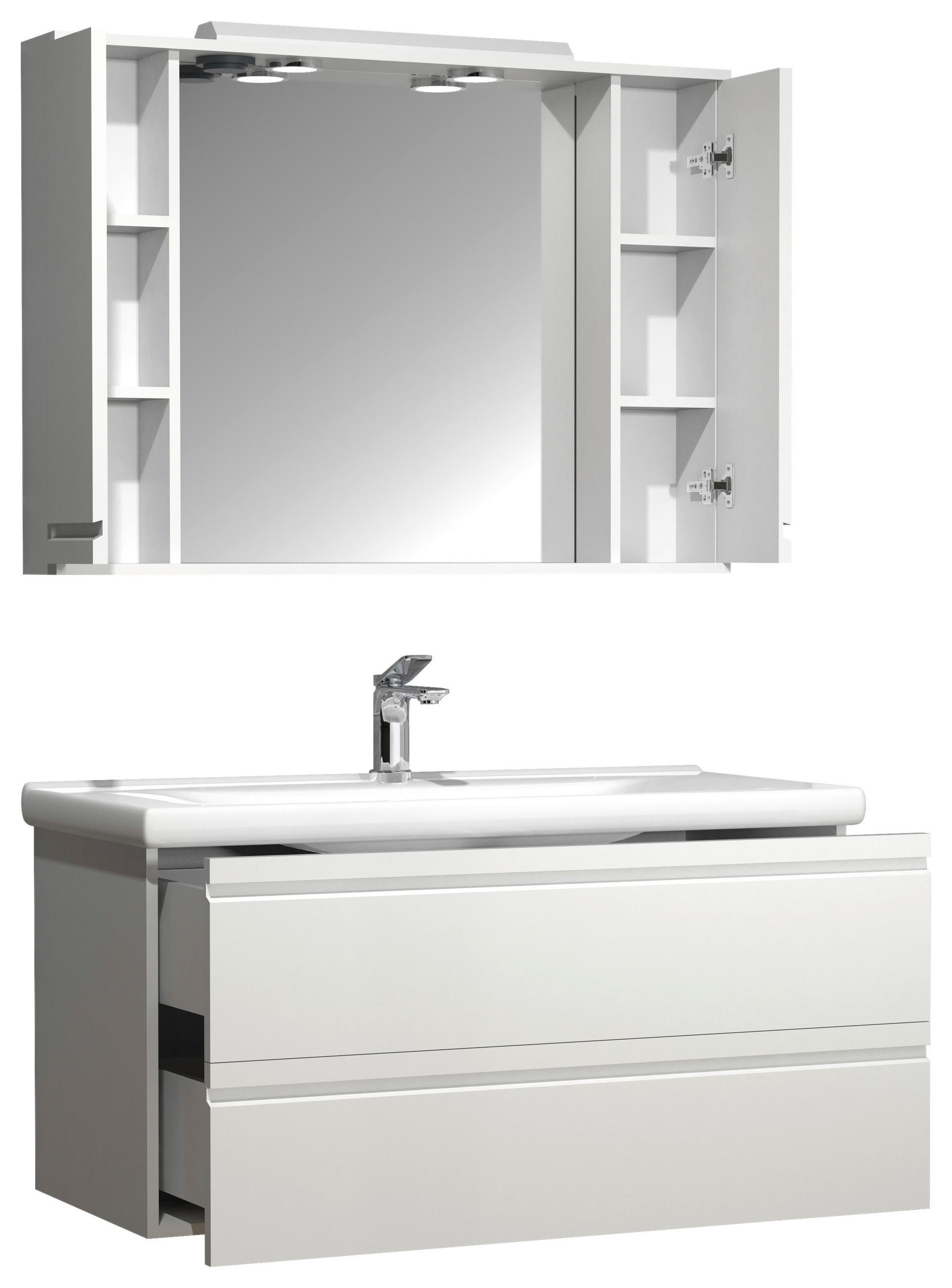 Thumbnail - Mid.you Badezimmer, Weiß, Holzwerkstoff, 3-teilig, 4 Fächer, 2 Schublade(n),2 Schublade(n) Schubladen, 100 cm, hängend, ...