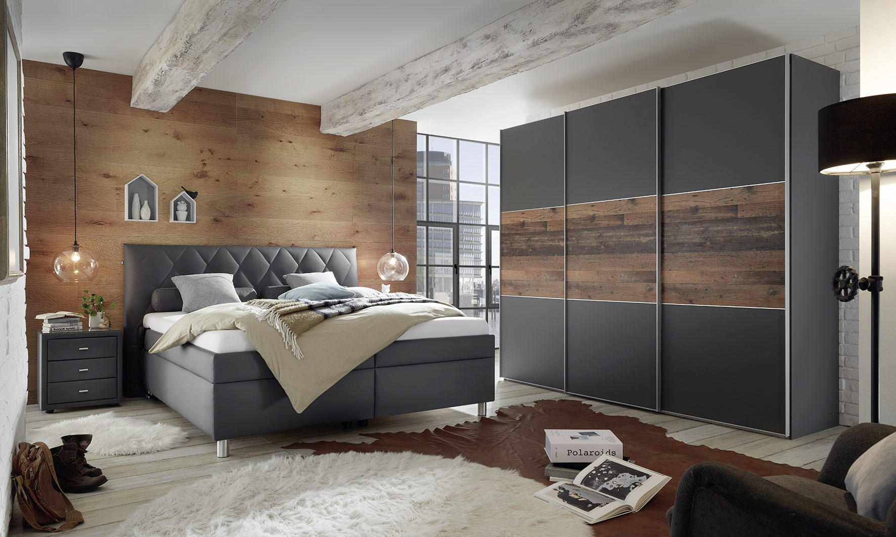 POLSTERBETT Matratze, gepolstertes Kopfteil, Lattenrost, motorische Verstellbarkeit, Bettkasten 160/200 cm  in Anthrazit  - Anthrazit/Silberfarben, KONVENTIONELL, Holz/Textil (160/200cm) - Esposa