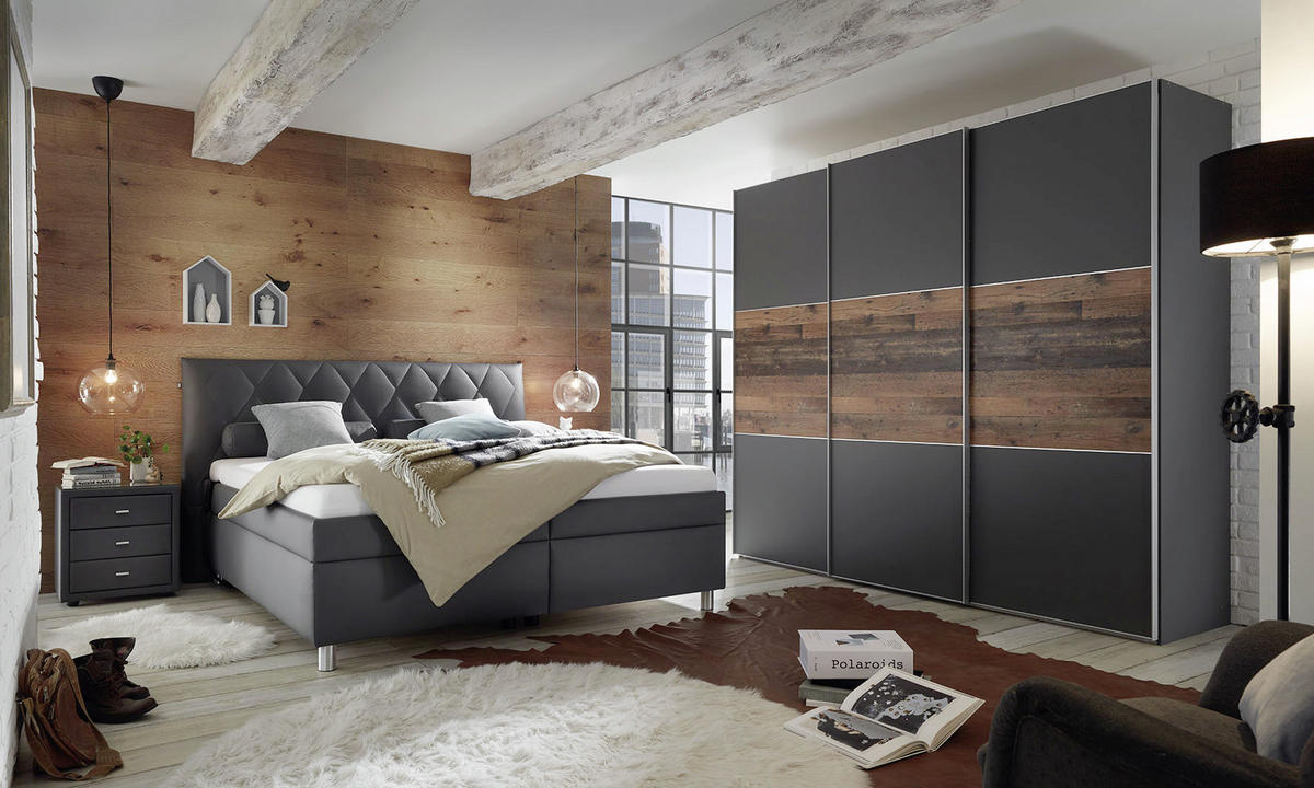 POLSTERBETT Matratze, gepolstertes Kopfteil, Lattenrost, motorische Verstellbarkeit, Bettkasten 160/200 cm  in Anthrazit  - Anthrazit/Silberfarben, KONVENTIONELL, Holz/Textil (160/200cm) - Esposa