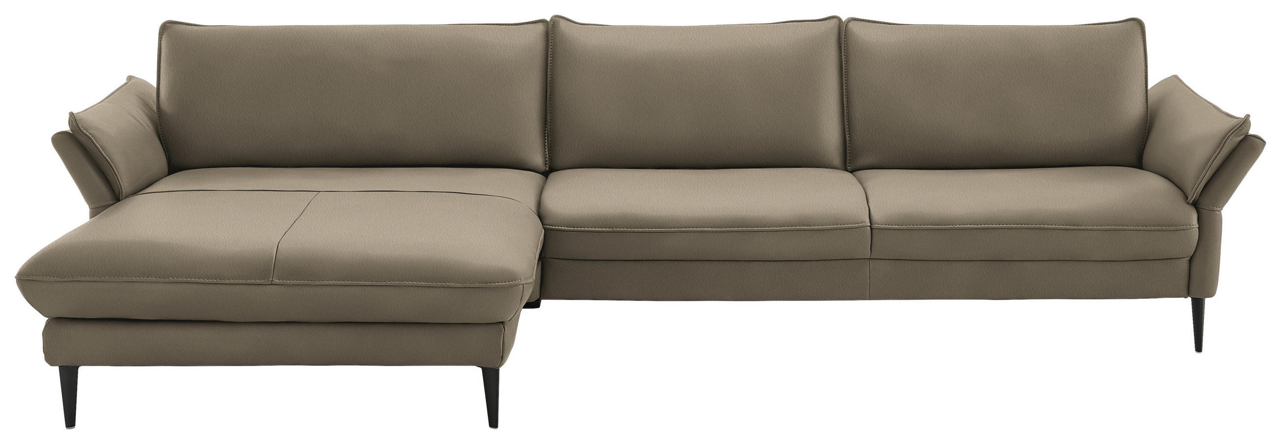 ECKSOFA in Echtleder Greige  - Greige/Schwarz, Design, Leder/Metall (172/334cm) - Hukla