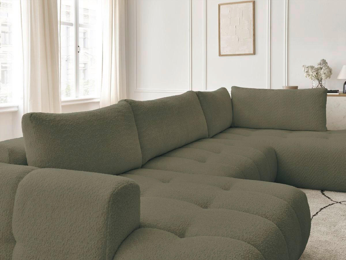 WOHNLANDSCHAFT  FUJI  Grün Bouclé  - Schwarz/Grün, MODERN, Kunststoff/Textil (160/377/204cm)