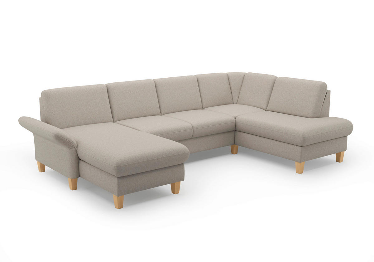 WOHNLANDSCHAFT Taupe Flachgewebe  - Taupe/Eichefarben, KONVENTIONELL, Holz/Textil (164/314/195cm) - Sit & More
