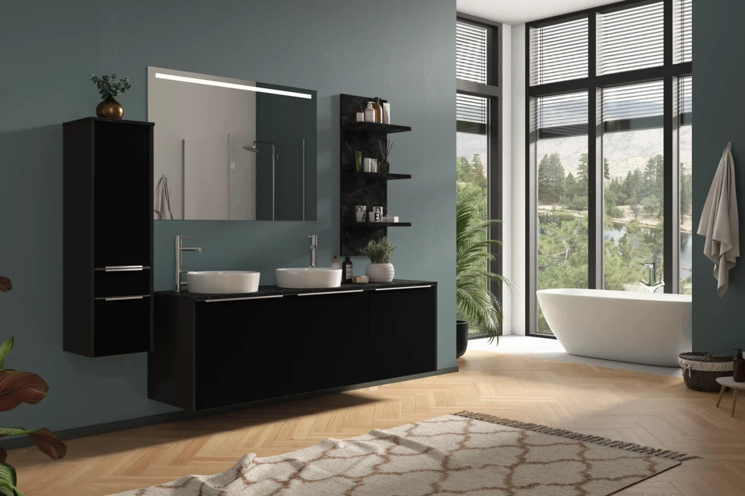 Badmöbel-Set 5-Tlg. Toronto B: ca. 230 cm Grau/Schwarz