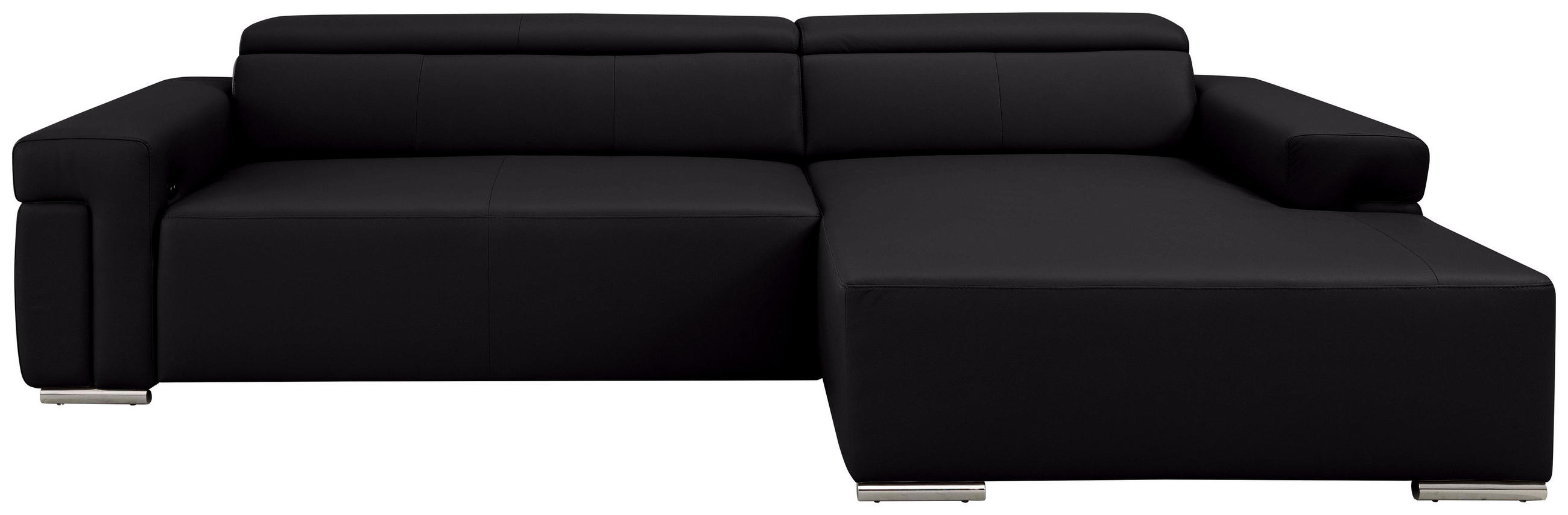 ECKSOFA inkl. Funktion DUA Schwarz Echtleder  - Chromfarben/Schwarz, Design, Leder/Metall (293/170cm) - Novel