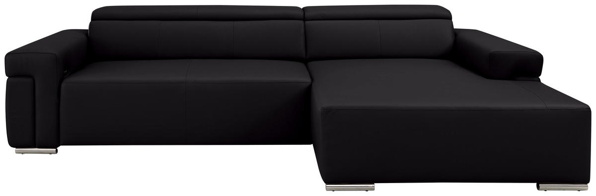 ECKSOFA inkl. Funktion DUA Schwarz Echtleder  - Chromfarben/Schwarz, Design, Leder/Metall (293/170cm) - Novel