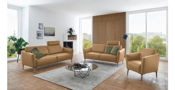 2-SITZER-SOFA  in Echtleder Honig   - Eichefarben/Beige, Natur, Leder/Holz (182/86/87cm) - Valnatura