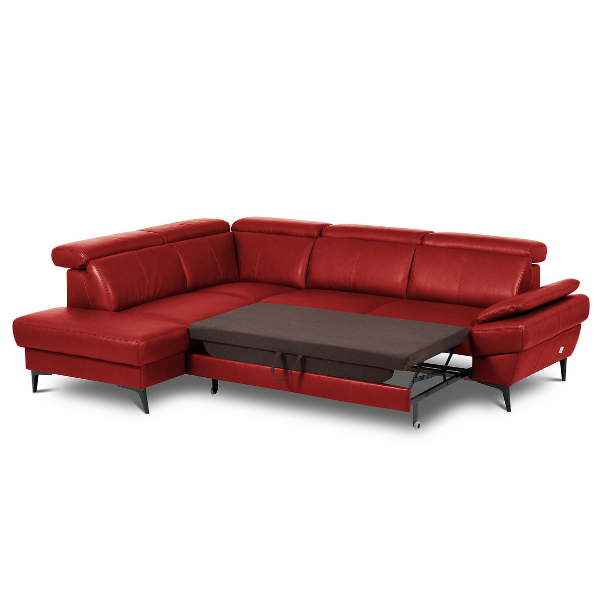 ECKSOFA Rot Echtleder Lederlook Bettkasten, Rücken echt, Armteilverstellung, Relaxfunktion, Kopfteilverstellung  - Rot/Schwarz, Design, Leder/Textil (211/264cm) - Livetastic