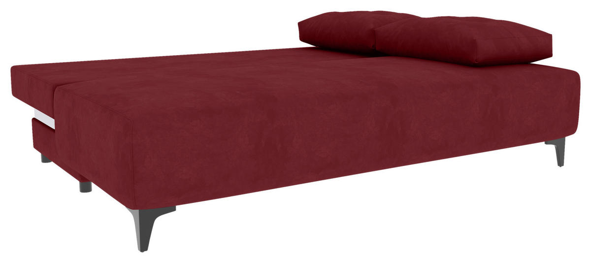 SCHLAFSOFA  mit Liegefunktion Velours Weinrot  - Weinrot/Schwarz, KONVENTIONELL, Textil/Metall (200/98/90cm) - Carryhome