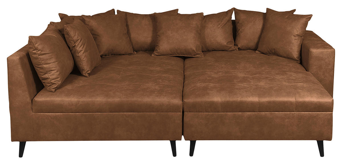 Ecksofa inkl. Hocker in Mikrofaser Braun  - Schwarz/Braun, Design, Holz/Textil (174/247cm) - MID.YOU