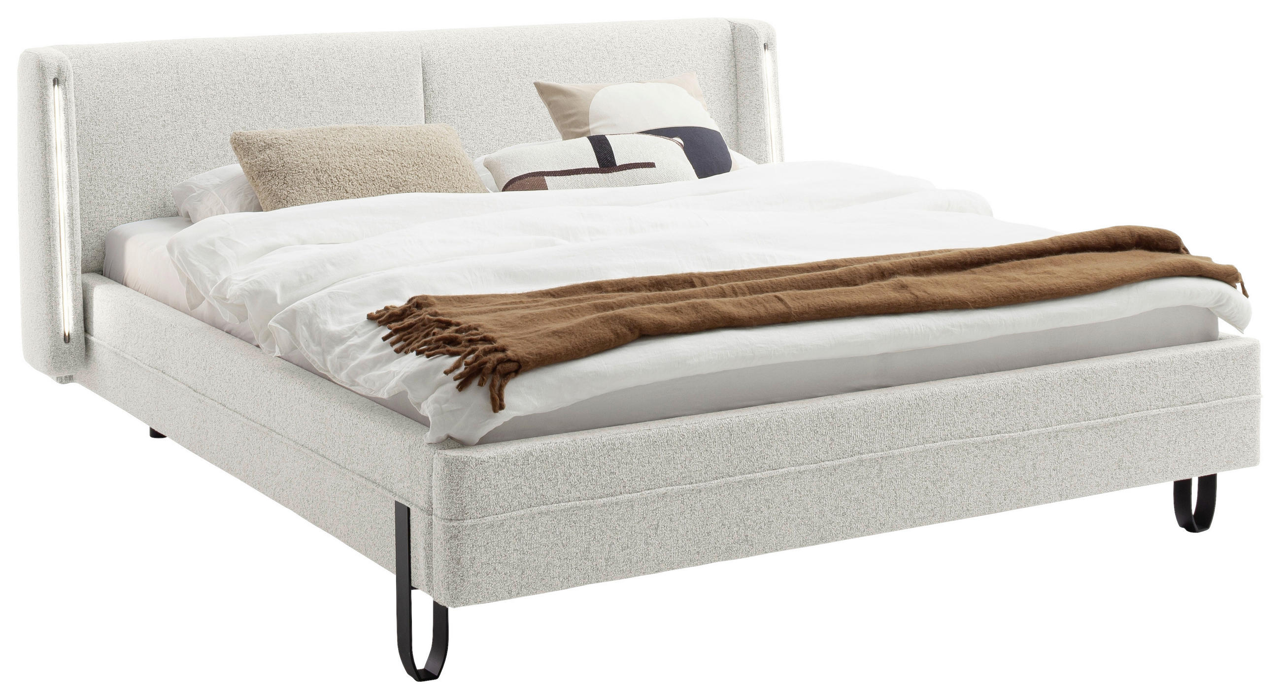 POLSTERBETT Beleuchtung 180/200 cm  in Creme  - Creme/Schwarz, MODERN, Textil/Metall (180/200cm) - Novel