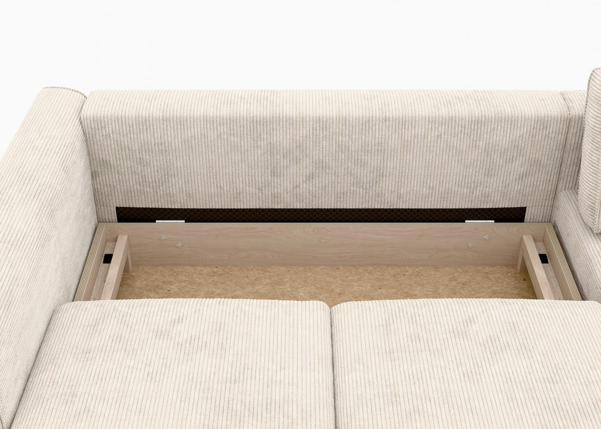 ECKSCHLAFSOFA  mit Bettkasten erhältlich, Sitzqualitäten, Schlafen auf Sitzhöhe, Bettfunktion erhältlich, Rücken echt, Armteil links, Armteil rechts Cord Creme  - Buchefarben/Creme, MODERN, Holz/Textil (232/161cm) - Trendmanufaktur