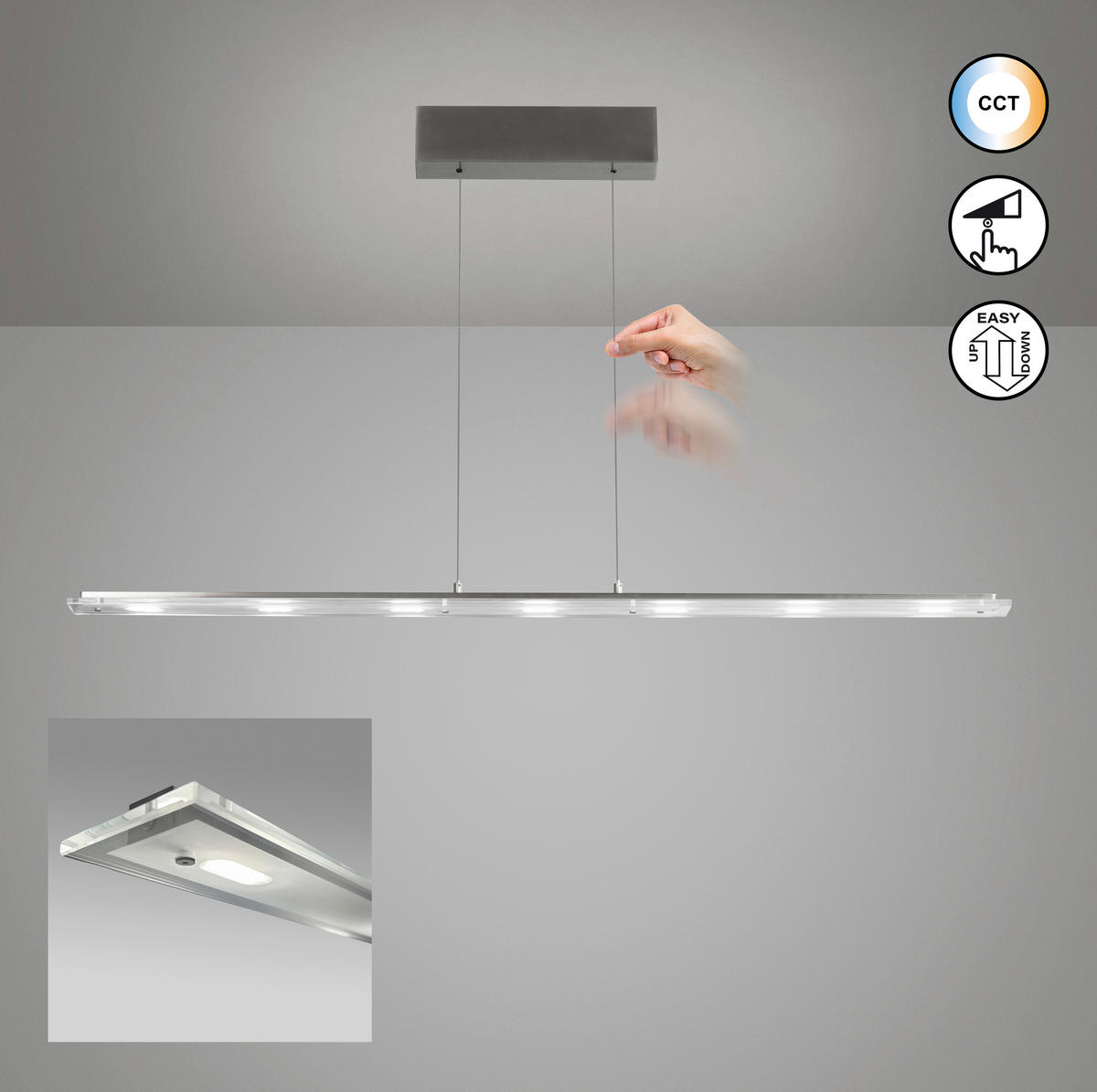 LED-HÄNGELEUCHTE Torvi 135/9/150 cm   - Nickelfarben, Design, Glas/Metall (135/9/150cm) - Fischer & Honsel