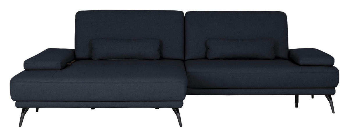 ECKSOFA Echtleder Dunkelblau  - Schwarz/Dunkelblau, Konventionell, Leder/Metall (180/301cm) - Joop!