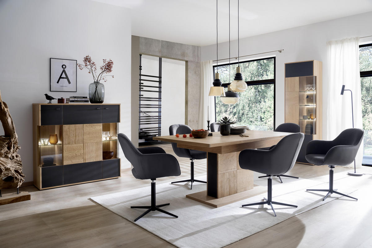 HIGHBOARD  in 124/120/37 cm  - Eiche Bianco/Anthrazit, Design, Glas/Holz (124/120/37cm) - MID.YOU