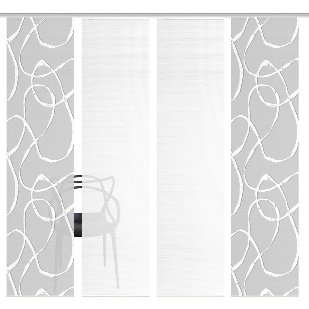 Thumbnail - Flächenvorhang Ophelia, Weiß, Hellgrau, Textil, Graphik, 60x260 cm, Oeko-Tex® Standard 100, mit Beschwerungsstab, Flausc...