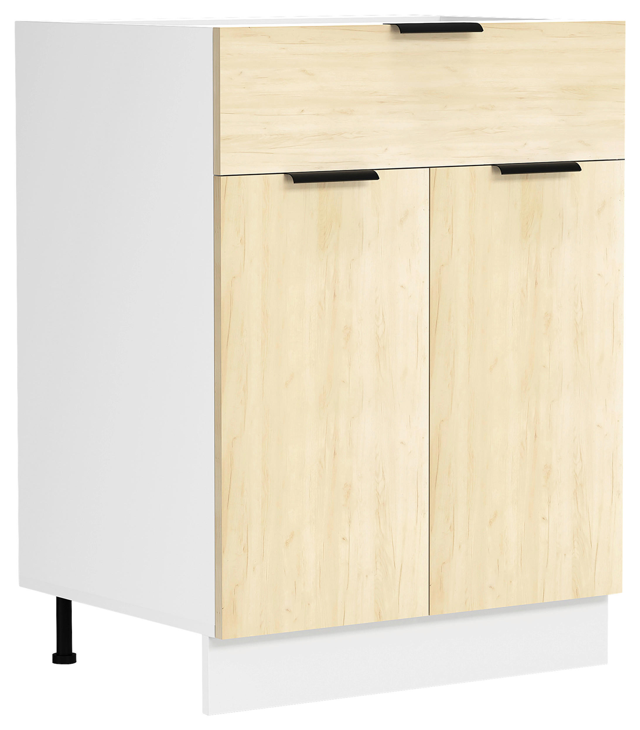 KÜCHENUNTERSCHRANK 60/82/46 cm  in Weiß, Honigeiche  - Honigeiche/Schwarz, Trend, Holzwerkstoff/Kunststoff (60/82/46cm) - MID.YOU