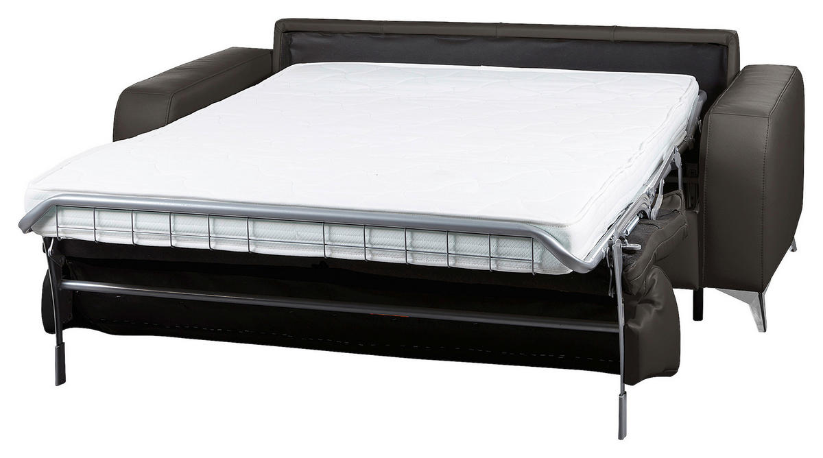 SCHLAFSOFA in Echtleder Dunkelbraun  - Dunkelbraun/Silberfarben, Design, Leder/Metall (204/84/104cm) - Livetastic
