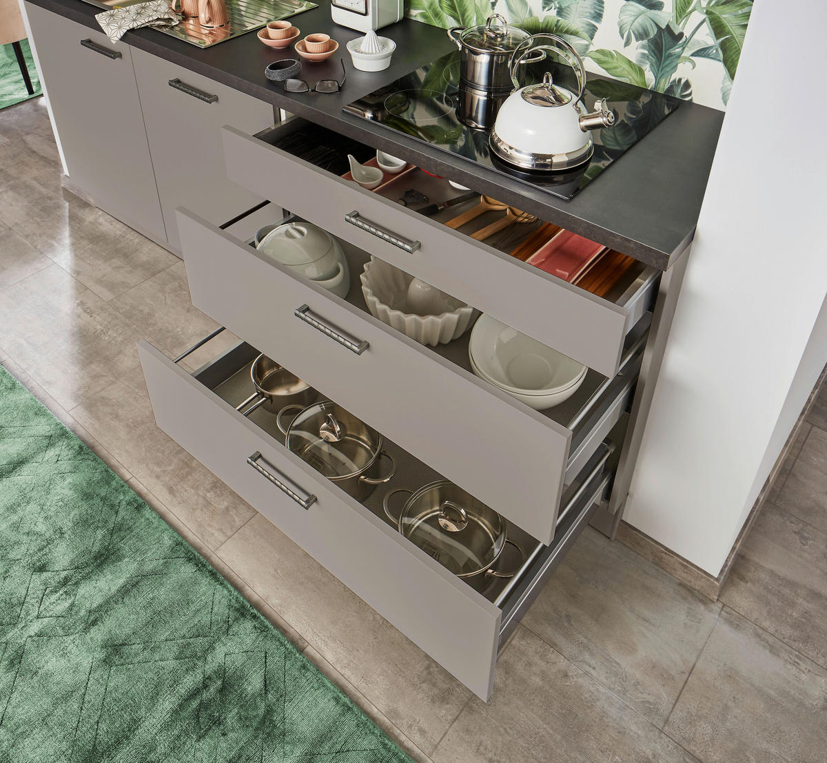 ECKKÜCHE 180/220 cm  in Grau, Grün, Taupe  - Taupe/Grau, Design, Holzwerkstoff (180/220cm) - Celina