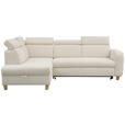 ECKSOFA inkl. Funktionen Weiß Samt  - Weiß, Natur, Holz/Textil (206/261cm) - Venda