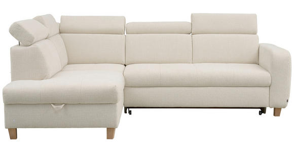 ECKSOFA inkl. Funktionen Weiß Samt - Weiß, Natur, Holz/Textil (206/261cm) - Venda